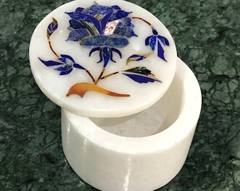 Vintage Soapstone and Mother of Pearl Inlay Trinket Box, Small Marble and MOP Container, Vintage Stone Pill Box, Indian (any one)
