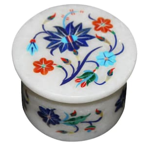 Vintage Marble Trinket Box: Mother of Pearl Inlay, Indian Stone Pill Box