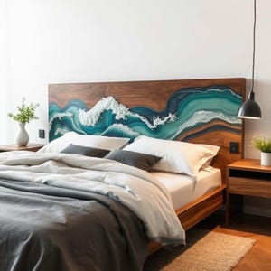 King Size Bed Headboard, Wall Mounted, Bed Frame Headboard, Live Edge Resin Decor, Queen Bad Headboard, King Bad Headboard, Headboard Panel