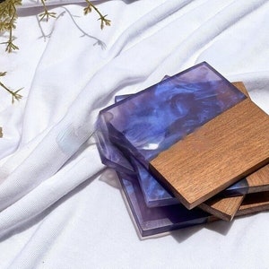 Epoxy Resin and Wood Coasters Set, Ocean Blue Drink Coasters, Handmade Rustic Coasters for Home Decor, Housewarming Gift for Coffee Lovers