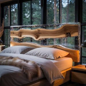 Handmade Live Edge Wood Headboard with Resin Inlay