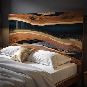 Handmade Live Edge Wood Headboard: King/Queen Size Resin Inlay