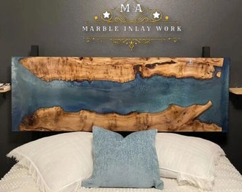 Epoxy Wooden Headboard Bedroom King bed Headboard Resin Headboard Decor River Furniture Epoxy Board Top Wall Panel Decor Bedroom Deco