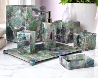 Fluorite stone bathroom Set Agate Soap Dispenser Marble Bathroom Set Luxury bathroom set Bathroom Accessories Bathroom decor Vanity set