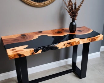 live edge console table, tv stand, wood resin console table, narrow media console table, custom long console table, console modern