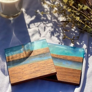 Blue Epoxy Resin Coasters, 4"x4" Inches 4 Piece Resin Coasters, Beautiful Epoxy Resin Holiday Decor, Personalized gifts for Women