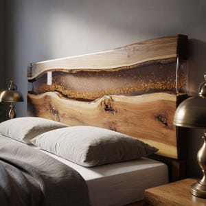 Handmade Live Edge Wood Headboard with Resin Inlay