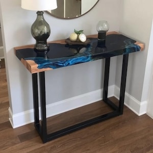 live edge console table, media tv console, narrow console table, tv stand, wood console walnut, entryway table, epoxy resin console