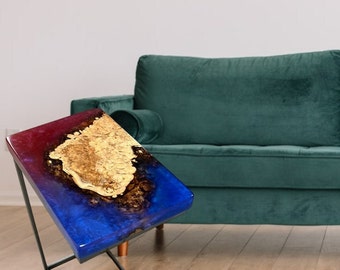 Epoxidharz C-Table, Ocean Wave Holztisch, Epoxidharz Wohnzimmer Beistelltisch, Sofa Ocean Art Tisch,