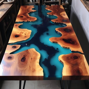 Epoxy kitchen counter top, resin river counter tops, handmade furniture and decor, mid century modern, personalized home decor