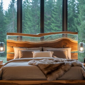 Handmade Live Edge Wood Headboard with Resin Inlay