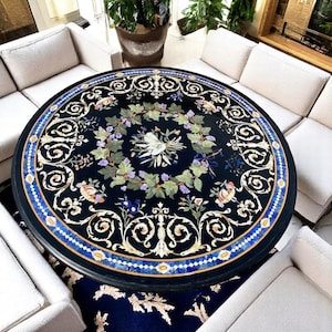 4 seater Round Pietra dura dinning table, dinning room table, river table, dinning decor, custom table top, mosaic table, pietra dura table