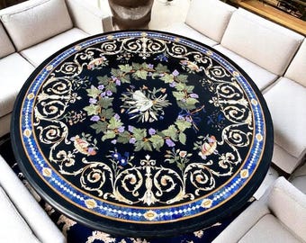 4 seater Round Pietra dura dinning table, dinning room table, river table, dinning decor, custom table top, mosaic table, pietra dura table