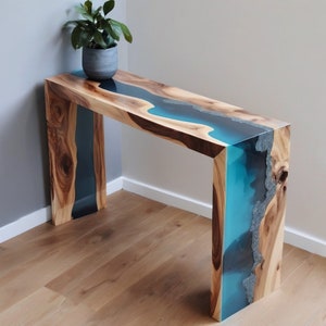 live edge console table, media tv console, narrow console table, tv stand, wood console walnut, entryway table, epoxy resin console