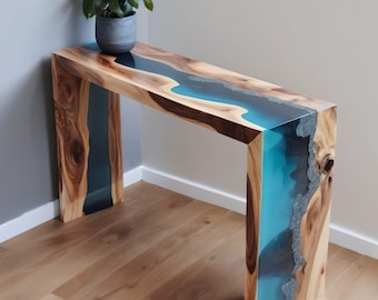 live edge console table, media tv console, narrow console table, tv stand, wood console walnut, entryway table, epoxy resin console