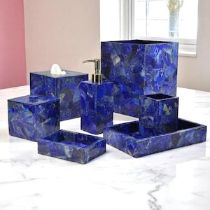 Lapis Lazuli Bathroom Set: Handmade Luxury Decor, 7-Piece