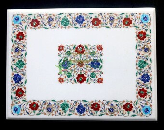 White Marble Table Top | White Marble Dining Table | Marble Coffee Table | White Beautiful Inlay Work Table Top