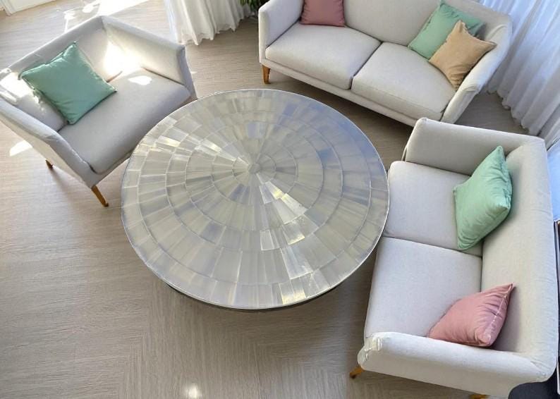 Selenite Table Top, Selenite Coffee Table, Round Selenite Dining Table, Selenite Counter Table, Crystal Home Decor, Healing Energy Furniture