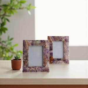 Amythist stone Photo Frame Natural Golden Black Agate Gemstone for Minimal Home Decor or Gift Idea for Any Occasion