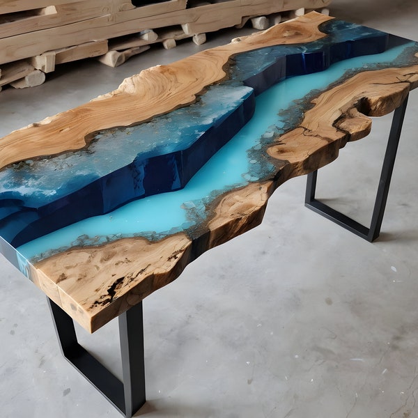 Epoxy Table Top, center Table Epoxy Resin River Table, Natural Wood Console table, Living room furniture, Handmade Furniture