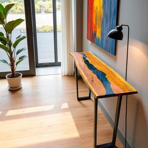 Handmade Live Edge Walnut Console Table: Epoxy Resin Inlay