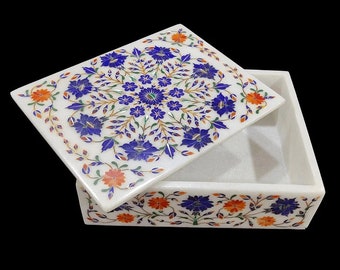 Marble stone jewelry box trinket box gift inlay pietra dura keepsake box