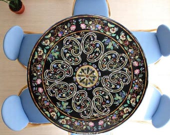 Black Marble Inlay Table Marble Inlay Coffee Top Living Room Furniture for Home Decor Marble Inlay Tabletop, Marble Inlay Living Room Table