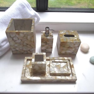 Mother of Pearl Bathroom Accessories Set: Modern Bath Decor