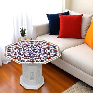 marble  Coffee & End Tables, Inlay Living Room Furniture, Marble Inlay Coffee Table Top, Handmade Pietra Dura Art, White Marble Inlay Table
