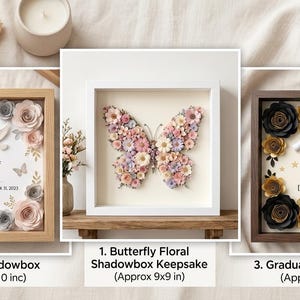 Aangepaste Shadowbox Keepsake: gedenkteken, afstuderen, vlinderbloemen