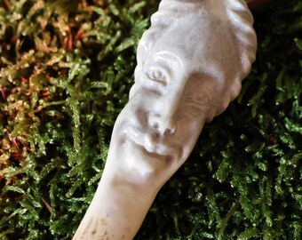 Hand-Carved Moose Antler Forest Spirit Pendant, Amulet Talisman