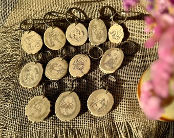 Zodiac Sign Engraved Moose Antler Keychain, Astrology Gift