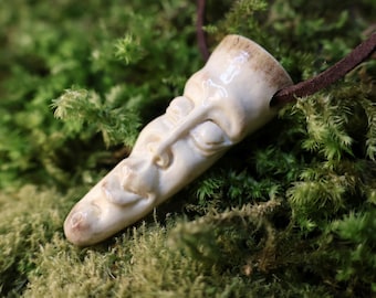 Hand-Carved Moose Antler Pendant, Forest Spirit Amulet