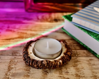 Red Deer Antler Tealight Candle Holder, Rustic Cabin Decor