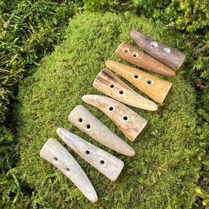 Set of 7 Real Antler Buttons - Unique and Natural Craft Supplies for Sewing, and DIY Projects, Ancient Style Handcrafted Buttons from Antler
