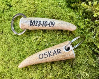 Personalized Antler Keychain | Engraved Deer/Moose Tip, Outdoorsman Gift