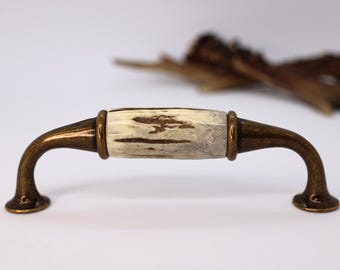 Roe Deer Antler Drawer Pull, Rustic Bronze Hardware, Real Antler Door Handle, Cabin Decor