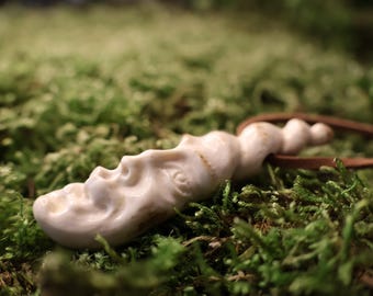 Hand-Carved Moose Antler Pendant, Forest Spirit Amulet