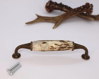 Roe Deer Antler Drawer Pull, Rustic Bronze Hardware, Real Antler Door Handle, Cabin Decor