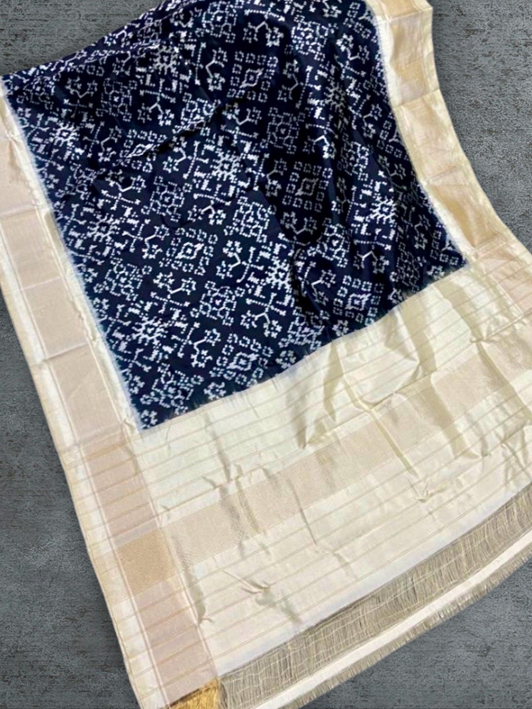 Brown - Handwoven Pochampally Ikat Pure Mulberry Silk Dupatta with Tassels