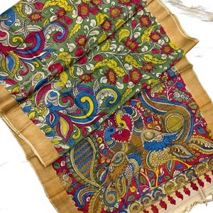 kalamkari saree tussar handpainted on pure Tussar silk
