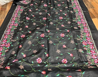 tussar silk saree with embroidery 2days free shipping from USA