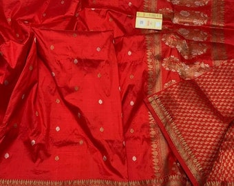 Red Banarasi saree Silk-handweaved sona rupa work- high quality silk