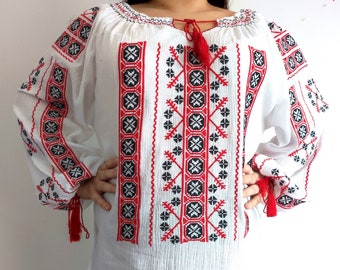 Christmas sale: IA Traditional Romanian Blouse with Elaborate Embroidery - 100% Cotton