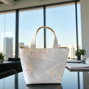 Upcycled Kimono Obi Small Handbag – Japanese Silk with Botanical Motif(70-1)