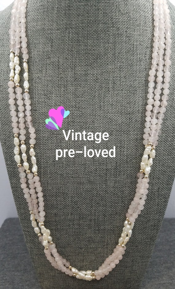 Vintage Rose Quartz and Fresh Water Pearl Necklace