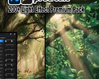200+ Procreate Photoshop Light Effect Brushes, Sunlight Rays, Halo Glow (Digital Download)