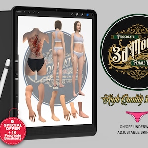 Procreate 3d Model Pack - Full Body Female, +1K Premium Procreate Brushsets