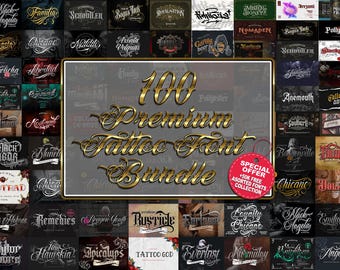 100+ Premium Tattoo Font Bundle – Blackletter & Calligraphy Fonts for Tattoos, Logos, Cricut, Procreate, Photoshop and More