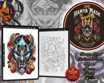 100 tampons de tatouage de masque Hanya Premium | Timbres Pivoine, Vagues, Lotus, Érable, Sakura | Timbres de procréation de haute qualité